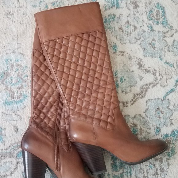 SIZE 9 Sole Society Quilted Brown Leather Boots EUC, "Bryan" - Picture 1 of 13